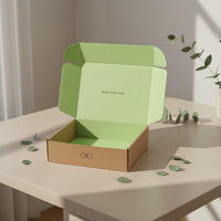 Boîte d'expédition cosmétique double face marron-vert imprimée avec logo personnalisé, boîte en carton ondulé haut de gamme avec impression intérieure pour cadeaux influenceurs et relations publiques