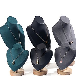 18,5 cm hoher kleiner Schmuckständer aus Holz und Leder, beige Mikrofaser-Halskettenhalter, Display-Büste, Organizer, Mannequin-Ständer - Product Image 3