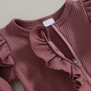 Combinaison bébé en bambou biologique à fermeture éclair, pyjama pour nourrisson, combinaison de sommeil à volants, vêtements de nuit pour nouveau-né en tricot personnalisé, vêtements pour bébé - Product Image 4