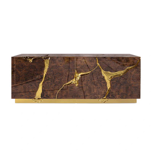 Buffet de luxe avec incrustations dorées, base en acier inoxydable 304, meuble de rangement pour projet de hall d'hôtel de prestige - Product Image 6