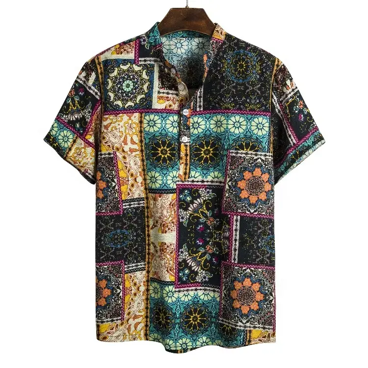 Summer Hot Sale Wholesale Loose Shirt Beach Oversize Cotton Mens Floral Hawaiian Shirts Polo Blank Embroidered High Quality