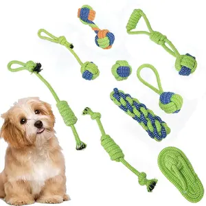 Brinquedos interativos para animais de estimação, brinquedos duráveis de algodão com corda de 9 peças, brinquedos para mastigar cães e gatos, atacado