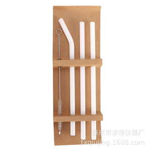 Straight And Curved Glass <b>Straws</b> With Cleaning Brush Heat Resistant <b>Reusable</b> For Beverage Drinking - Product Image 1