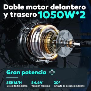 <span class=keywords><strong>Bicicleta</strong></span> Eléctrica de Montaña para Adultos HONEYWHALE BK08, 21 Velocidades, Motor Dual de 1050W, 55KM/H, Batería de 48V 23.5AH, Alcance de 65KM, Disponible en México - Product Image 2