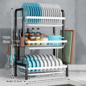 Escurridor de platos de cocina de <span class=keywords><strong>3</strong></span> niveles, estante de secado de platos de cocina multifunción de acero inoxidable - Product Image 4