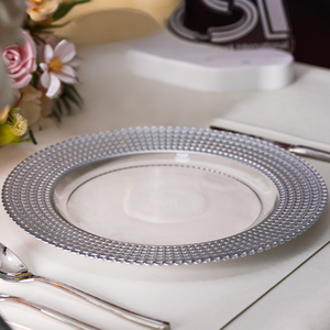 أطباق زجاجية بتصميمات جديدة رائجة وأطباق تقديم زجاجية بحافة فضية، أدوات مائدة للمطاعم وحفلات الزفاف بألوان قابلة للتخصيص - Product Image 6