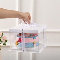 Boîtes à gâteaux carrées en plastique en gros, design moderne, fournitures pour fêtes d'anniversaire et de Thanksgiving, outils de pâtisserie, personnalisables, transparentes, roses, bleues
