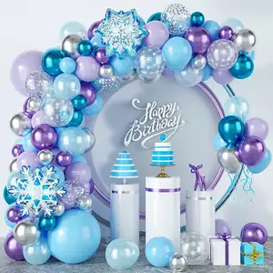 Factory Frozen Blue Balloons Arch Garland Kit Snowflake Winter Wonderland Christmas Snow Princess Festival Party Decorations