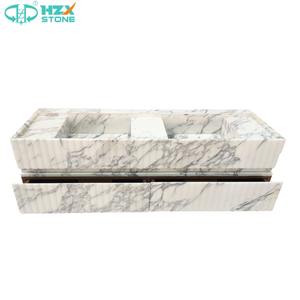 Évier de salle de bain en marbre blanc Arabescato naturel HZX Évier sur pied en marbre autoportant pour hôtel et maison - Product Image 6