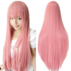 Parrucca lunga rosa con frangia, sintetica, resistente al calore, adatta per l'uso quotidiano, feste e giochi di ruolo per ragazze - Product Image 1