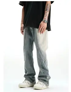 Custom Design Spliced Skater Style Street Wear Denim Heavyweight Distressed Jeans