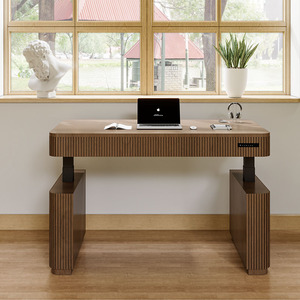 Bureau assis-debout ergonomique en <span class=keywords><strong>bois</strong></span> massif à hauteur réglable, double moteur, trois niveaux, prix usine - Product Image 2