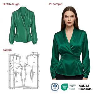 Chemisier en satin vert personnalisé pour femme, <span class=keywords><strong>haut</strong></span> à manches longues et à enrouler, style rétro vintage années 50, chemisiers et chemises pour femme - Product Image 1