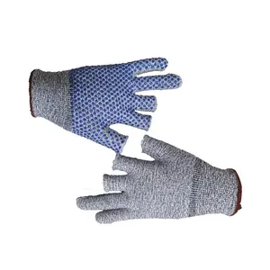 HPPE ถุงมือจุดซิลิโคนพีวีซีนิ้ว3นิ้วถุงมือเพื่อความปลอดภัยป้องกันการตัดถุงมือทำงานระดับ5ป้องกัน