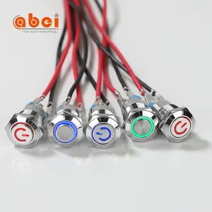 Illuminated ring 1NO flat round head latching screw terminals 12mm on off switches start stop switch mini metal push button