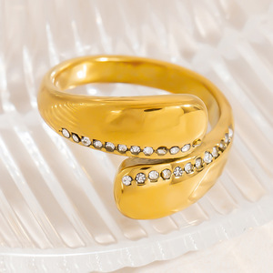 Bague géométrique plaquée or avec pavé de diamants, bijou unisexe tendance, bague pour l'index, style INS, cadeau - Product Image 4