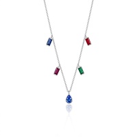 Arc-en-ciel carré Zircon moyen poire forme goutte d'eau pendentif collier femmes 925 collier en argent Sterling