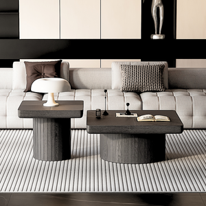 Modern Wood Nesting Coffee Table <b>Set</b> 2-Piece Cylindrical Fluted Pedestal Eco-Friendly Durable Living Room Furniture - Product Image 5