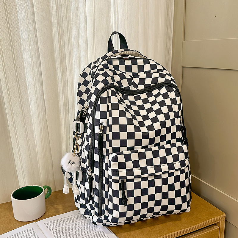 Black White Squares Backpack - 2025 Waterproof Fashion Design