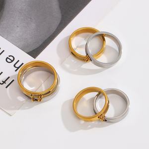 Hot Sale Fashion Hip Hop Minimalist Simple Double-Layer Stackable Hollow-Out Stainless Steel Wedding Ring Plain Band for Unisex - Product Image 6