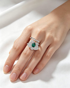 925 <b>Silver</b> Cultivated <b>Emerald</b> <b>Ring</b> Shines, Everyday Engagement Proposal, Great Gift for Women Adjustable <b>ring</b> size L - Product Image 4