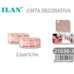 Nastro Decorativo Ilan 2.5cm x 2.7m con Motivo Floreale Rosa per Artigianato e Decorazione - Product Image 3