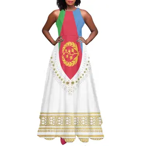 Hochwertige Frauen lässig Eritrea langes Kleid Sommer Vintage eritreische Flagge Damen benutzer definierte elegante Strand party Kleider Bulk