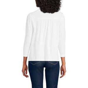 Haut à manches 3/4 pour femmes, col en V, bordure en dentelle, avec boutons, vêtement décontracté pour tous les jours, tissu popeline - Product Image 2