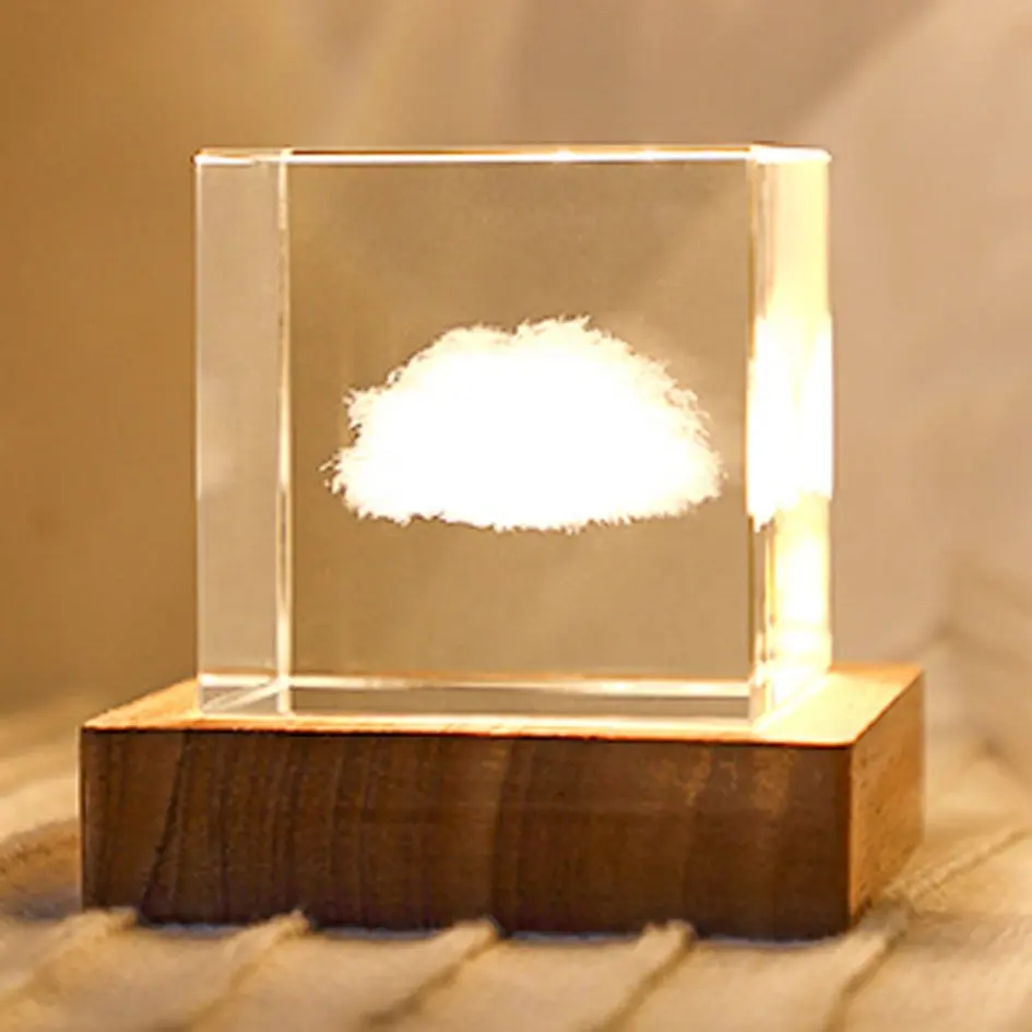 Led incisione cubo con Base Laser inciso blocco di cristallo di vetro presente rosa 3D natale K9 decorazione per la casa fermacarte