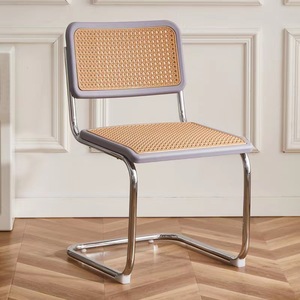 Chaise Vintage en Rotin Meubles de Salle à Manger Forme Z Café Pieds Chromés Chaise de Salle à Manger avec Siège Rembourré - Product Image 1