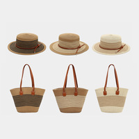 Conjunto de Gorra con Visera a Rayas Estilo Coreano y Bolso a Juego, para Mujer, Protección Solar, Moda, para Uso Diario al Aire Libre