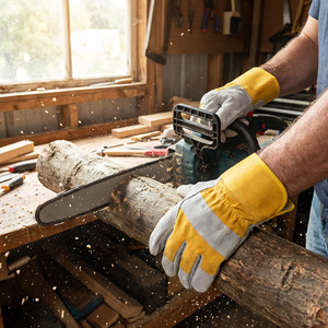 Guantes de Protección Profesionales de Cuero Vacuno, Antideslizantes, Reforzados en la Palma y las Puntas de los Dedos, Guantes de Seguridad de Uso Universal - Product Image 4