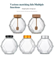 Miel hexagonal vide avec balancier en bois emballage en verre de qualité alimentaire boîtes scellées pots de miel hexagonaux
