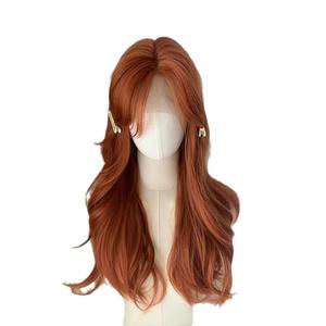 Perruque Dopamine Cheveux Longs Bouclés avec Frange Latérale, Ligne de Cheveux Naturelle, Lace Front 13x6 Transparente, Fibre Kanekalon, Perruque Complète - Product Image 3