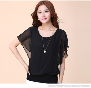 Nouvelles <span class=keywords><strong>Blouses</strong></span> pour Femmes, Mode Été, Blouse en Chiffon Grande Taille à Volants, Manches Courtes Chauve-Souris, Chemise Décontractée - Product Image 4