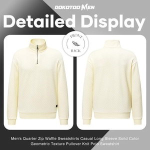 Sudadera cómoda para hombre con cremallera de un cuarto, cuello simulado, manga larga, textura geométrica sólida, estilo gofre - Product Image 5