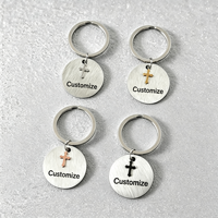 Porte-clés rond en acier inoxydable Ywyougang avec breloque croix, étiquette vierge personnalisable, pour hommes et femmes, vente en gros