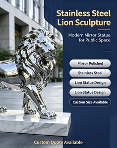 Sculpture d'art de lion en acier inoxydable à surface miroir, statue extérieure moderne polie et réfléchissante avec couleur personnalisée et tailles sur mesure - Product Image 4