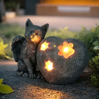 Ange solaire chat et coeur résine Sculpture lumière rougeoyante patte et fleur détail jardin décoratif animal mémorial cadeau d'affaires