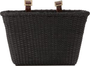 Panier rectangulaire en cuir véritable écologique et cannage tressé avec sangles et boucles en laiton pour vélos - Product Image 2