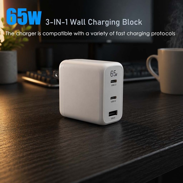 PD 65W Gan Tech Charger Fast Charging Universal Outlet Usb Travel Wall Charger Adapter 3 Ports Mobile Phone Charger for Iphone