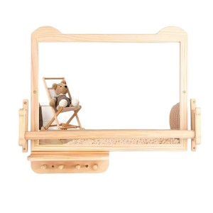 Étagère murale en bois avec miroir et barre porte-serviettes pour salle de bain d'enfants, organisateur de produits de toilette multifonctionnel, forme rectangulaire - Product Image 5