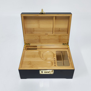 黒木製竹トレイ喫煙隠しボックスアクセサリー付き卸売カスタムモダンロック可能な組み合わせ - Product Image 3