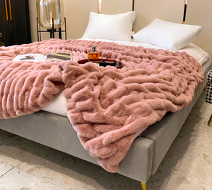 Coperta a doppio strato in <span class=keywords><strong>velluto</strong></span> corallo con bolle <span class=keywords><strong>di</strong></span> pelliccia <span class=keywords><strong>di</strong></span> <span class=keywords><strong>coniglio</strong></span>, ispessita, per primavera e autunno - Product Image 3