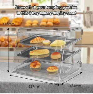 Vitrine à pâtisserie transparente en acrylique à trois niveaux, présentoir à biscuits et cupcakes avec plateau
