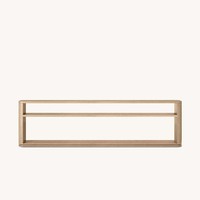 Consola Sofisticada Minimalista de Roble Natural con Marco Abierto, Estante Único Ancho y Base Horizontal Baja para Dormitorio, Personalizable OEM