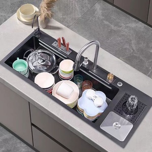 Thiết kế hiện đại thép không gỉ bồn rửa nhà bếp chất lượng tốt thông minh duy nhất Bát bồn rửa với thác nước vòi & cup máy giặt & Thùng rác có thể - Product Image 2