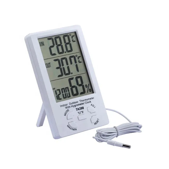 Termometer Higrometer Dalam Ruangan/Luar Ruangan TA298, Termometer Kelembaban Digital LCD Dalam Ruangan Luar Ruangan dengan Higrometer