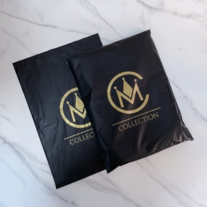 Wholesale Matte Black Zipper <b>Bags</b> Custom Shiny Gold Logo Luxury PE Zip Pouches Garment <b>Packaging</b> <b>Bags</b> - Product Image 2