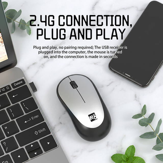 Portable 2.4GHz Wireless Mouse Battery Operated Nano USB Receiver Plug & Play Optical Office Mice for Home Business Office